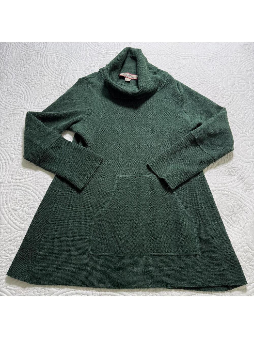 BEYOND THREADS SZ S Forest Green Alpaca/Wool Cowl Neck Tunic Sweater with pocket